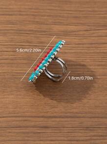 European And American Bohemian Style Vintage Long Zinc Alloy Turquoise Ring For Women, Suitable For Daily And Party Wear. - Long - View 10