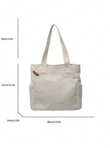 1入流行極簡帆布女式手提袋，大容量旅行度假肩袋 - 米色 - 查看 11