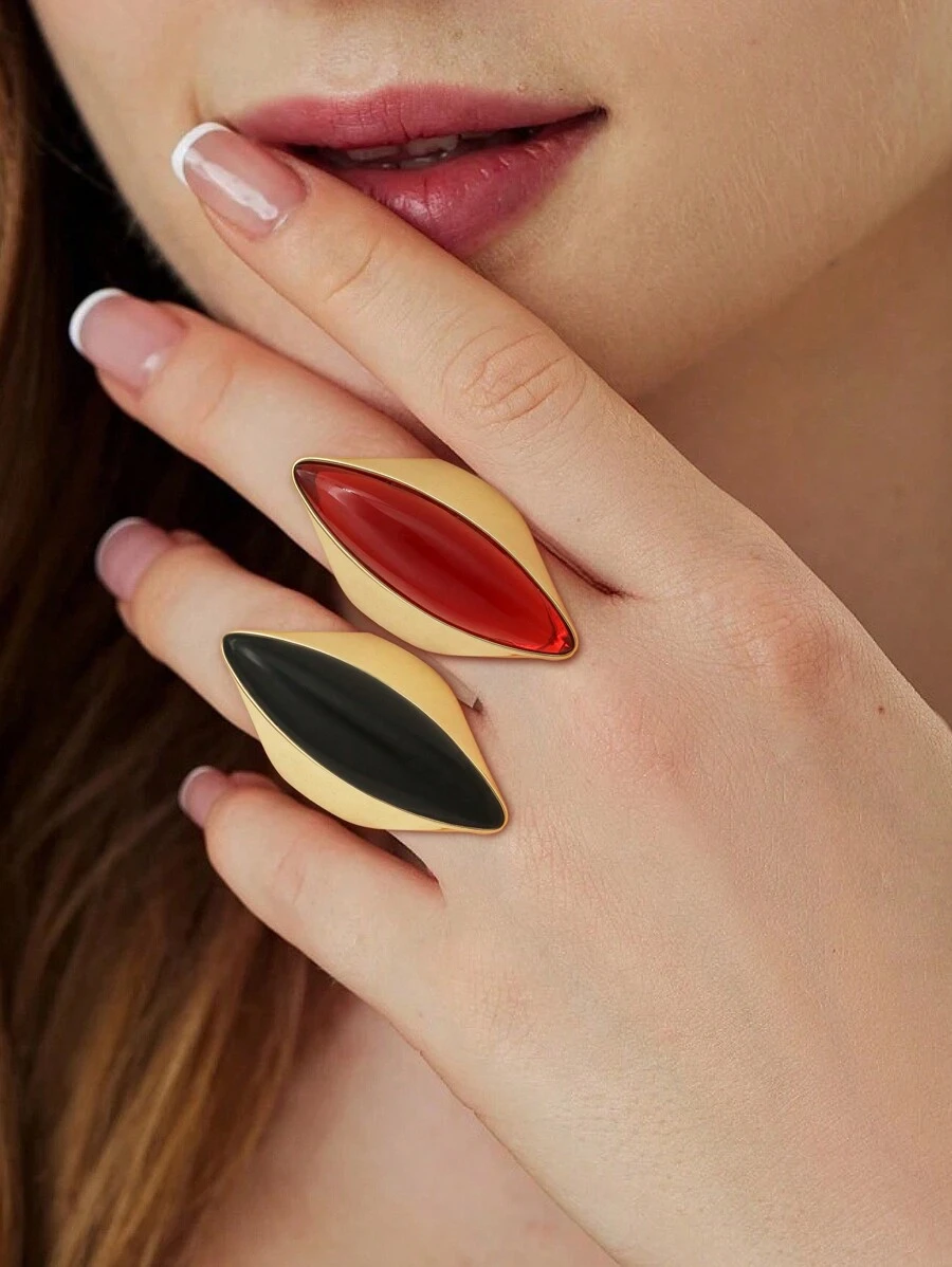 1 Piece Bague En Acier Inoxydable Fashion Stainless Steel Olive Pointed Ring Geometric Women Men Jewelry Engagement Rings Gift - Gold - View 1