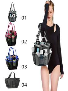 Mesh Shower Caddy Portable For College Dorm Room Essentials With 8 Pockets, Hanging Shower Caddy Dorm Basket, Quick Dry Shower Bag For Bathroom Toiletry Bags Summer Travel Essentials For Beach Vacation Holiday School Supplies Dorm Essentials Back To School - Multicolor - View 9