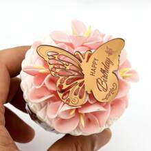 AiQi Bakes 6 piezas de decoraciones de pastel de acrílico con mariposas de feliz cumpleaños - Marrón - Ver 2