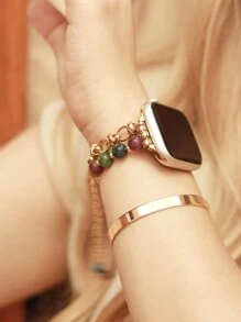 1pc Women's Colorful Cat Eye Stone Metal Band Strap Compatible With 38/40/41/44/45/49/42/46mm Series 11/SE3/Ultra3/Ultra/SE/SE2/10/9/8/7/6/5/4/3/2/1 - Colored Stone-gold Chain - View 3