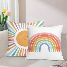 4pcs Rainbow Slogan Striped Pillow Covers, Plain Country Style Peach Skin Print Cushion Cover, Modern Aesthetic Art, A Gift To Add To Your Home, Home Decor, Car, Bedroom, Living Room! 45cm X 45cm [Pillow Core Not Included, Single-Sided Printed] - Multicolor - View 4
