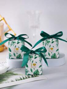 10/50pcs Saudi National Day Candy Gift Box, "I Love Saudi" Green Coconut Tree Chocolate Candy Box With Ribbons - Green - View 4