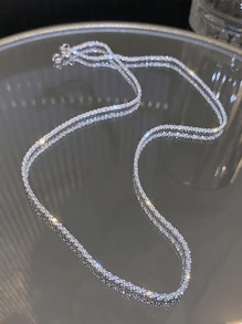 ESBERRY 2入組/套閃耀手環項鍊珠寶套裝適合女士S925純銀情人節魅力四射精細女士們套裝禮品 - 銀色 - 查看 5