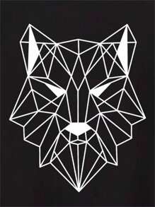 Camiseta De Casual Para Hombre Suelta Estampado Lobo y Estampado Geométrico Top Verano - Negro - Ver 7