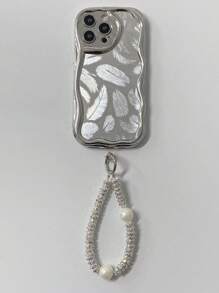 With Phone Charm 1pc Shiny Pearl & Rhinestone Bracelet And High-Grade Reflective Feather Pattern Creamy Coating Phone Case, Compatible With Apple/Samsung/Xiaomi/Redmi/Infinix/Vivo/Oppo - Clear - View 7