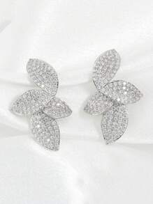 rakol 2 件优雅立方氧化锆不对称叶形耳钉，适合女士日常佩戴 - 款式4 - 查看 5