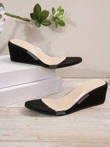 Damskie modne sandały na koturnie z przezroczystym paskiem na swobodną imprezę na świeżym powietrzu i imprezy weselne