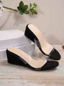 Damskie modne sandały na koturnie z przezroczystym paskiem na swobodną imprezę na świeżym powietrzu i imprezy weselne