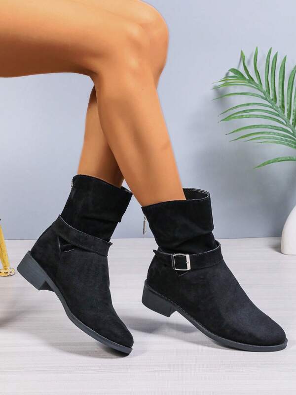 Women's New Casual Comfortable Retro Pointed Toe Chunky Heel Elegant Versatile Suitable For Shopping, Dating, Office, Travel, Slimming Suede Short Ankle Boots, All Season