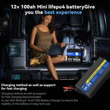 WattCycle 12V 100Ah Mini LiFePO4 Battery, Smallest Lithium Battery With Upgraded 100A BMS, Max 1280Wh, Up To 15000 Deep Cycles Battery With 10 Years Lifetime For RV, Trolling Motor, Solar Home, Camping - 12V 100Ah Mini - Xem 6