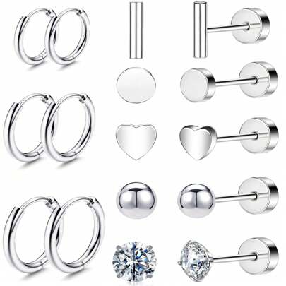 8 أزواج من أقراط الفولاذ المقاوم للصدأ 316L للآذان الحساسة - كرة نقطية من الأوبال والزركونيا المكعبة ، 20 قياس ، مجموعة أقراط ذات ظهر مسطح وحلقي - أقراط ذات ظهر مسطح للنساء للاستخدام اليومي والحفلات مناسبة للاستخدام اليومي للنساء أقراط موضة هدية محظوظة لصندوق الفتيات والنساء