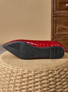 Damskie wygodne, szpiczaste, czerwone, płaskie buty w kratę, odpowiednie na cztery pory roku, imprezy, bankiety i nieformalne okazje - Czerwony - Zobacz 7