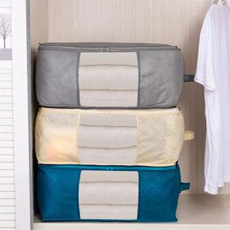 3pcs Foldable Wardrobe Storage Box - Spacious, Foldable, Portable, With Convenient Lid And Handle - Perfect For Organizing Bedroom Closet, Great For Storing Clothes, Bedding And Linen