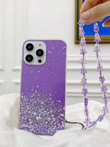 手机挂饰 1 件装 闪亮水晶蝴蝶和星星水滴胶粘手机壳装饰 & 星形手链 兼容苹果/安卓手机壳，国际版，非国内版 - 紫色 - 查看 3