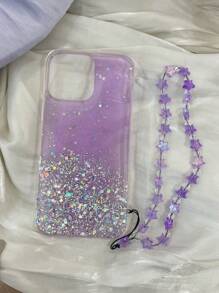 手机挂饰 1 件装 闪亮水晶蝴蝶和星星水滴胶粘手机壳装饰 & 星形手链 兼容苹果/安卓手机壳，国际版，非国内版 - 紫色 - 查看 2