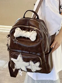 Mochila de gran capacidad de estilo Y2K nuevo y moderno para la escuela y el viaje - Marrón - Ver 1