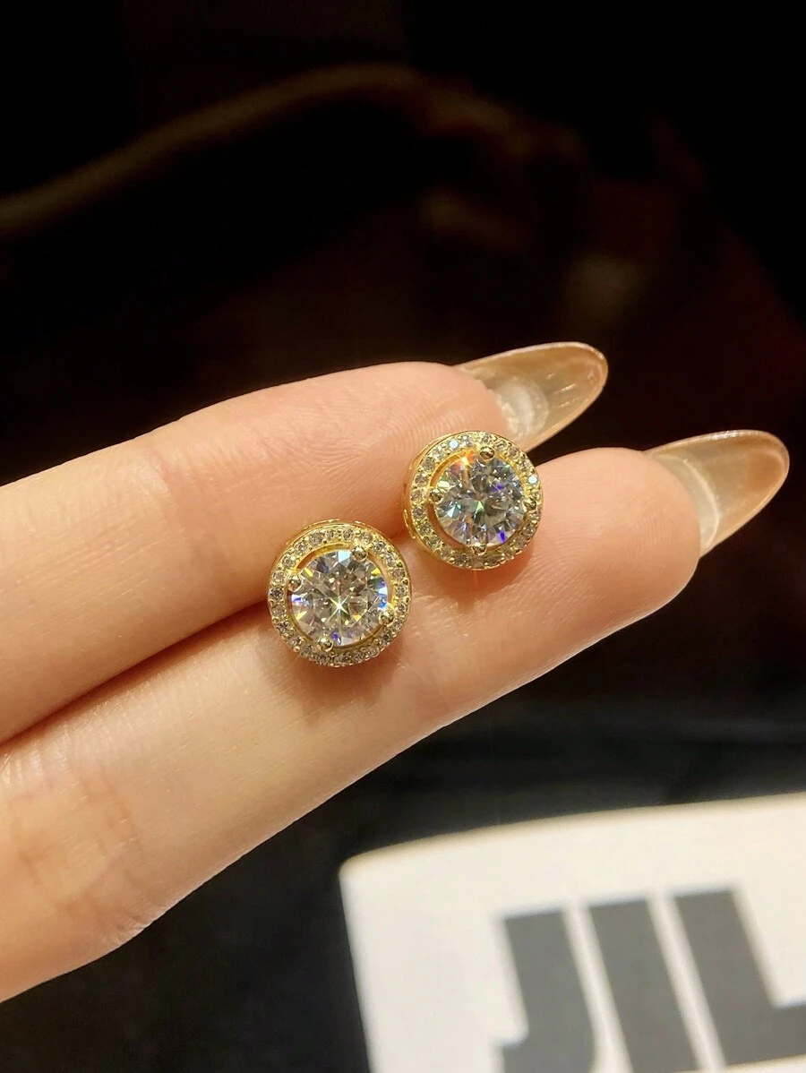 1 对 0.5 -1 克拉圆形包包莫桑耳环婚礼耳环 S925 纯银圆形耳钉奢华珠宝女士婚礼礼物