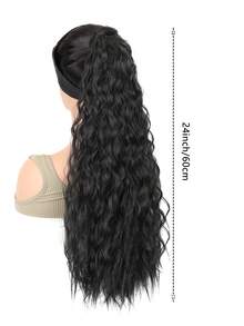 Synthetic Corn Curly Ponytail Extensions 18-30inch Ribbon Drawstring Wrap Around Hair Tail Natural Black Wig Piece - Black - View 4