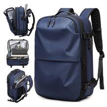 男士旅行背包真空压缩 17 英寸笔记本电脑背包商务大容量学校背包扩展徒步背包圣诞礼物冬季圣诞男士包旅行包书包趣味礼物节日感恩节男士礼物度假男士礼物多功能户外便携时尚休闲学生爸爸礼物男友礼物男士胸包男士侧包挎包皮包流浪包 - 藍色 - 查看 2