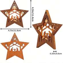 1入組耶誕節賀卡裝飾，耶誕木製掛飾，星形耶誕場景紀念品，可用於耶誕樹上，耶穌誕生裝飾，適合送給家人、朋友和基督徒 - 彩色 - 查看 3