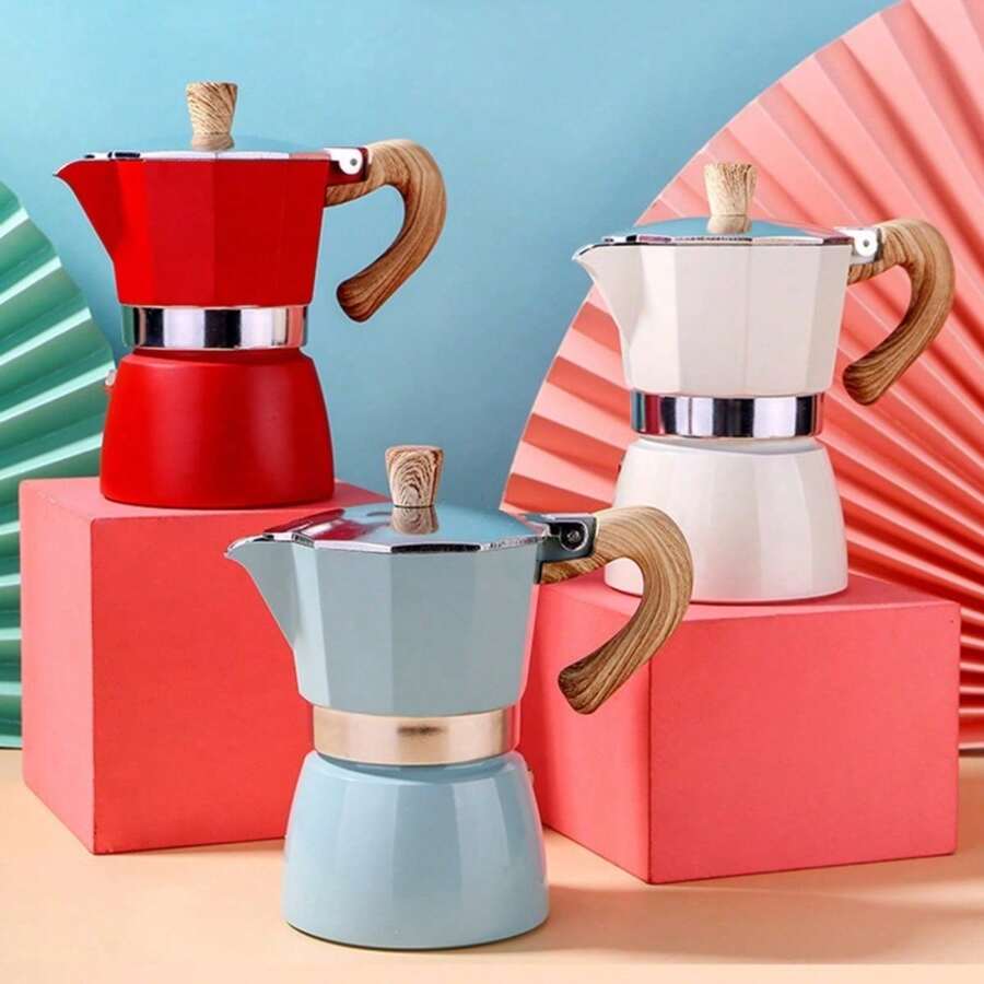 Máy pha cà phê espresso cổ điển, bình pha cà phê Moka Pot của Ý, bình pha cà phê nhỏ giọt cô đặc, dễ vận hành và vệ sinh nhanh, màu đỏ, dung tích 150ml cho 3 người