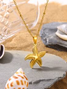 Vòng cổ mặt dây chuyền nguyên tố ốc xà cừ bằng thép không gỉ mạ vàng 18k làm mới Lsland Beach dành cho nữ Chuỗi xương đòn không thấm nước với bùa màu vàng cổ điển, Trang sức bãi biển mùa hè - Vàng - Xem 2