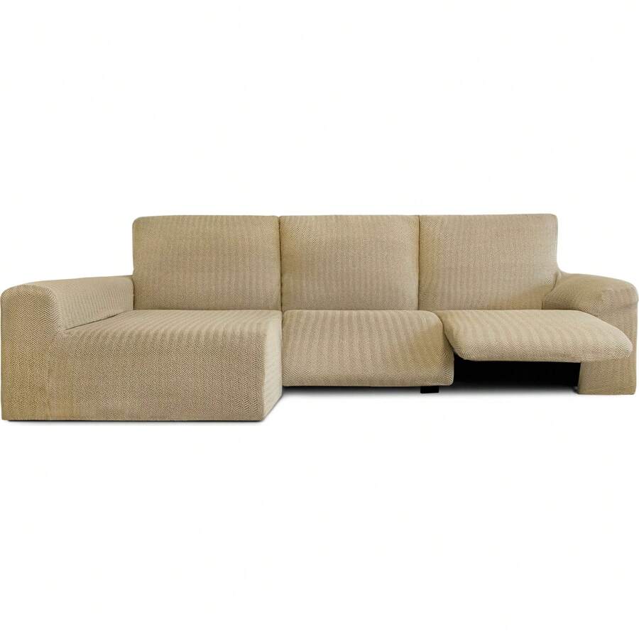 Eysa Relax Chaise Longue Sofa Cover Long Left Arm Bielastic Jacquard Extra Soft Touch - Left Chaise Longue Sofa Cover Maximum Adaptability And Protection Perfect Fit - Chaise Longue Sofa Cover 100% Made In Spain - Màu be - Xem 1