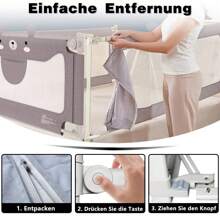 LILIIN Baby Bed Rail Fall Protection Bear Pattern Railing With Height Adjustable Children's Bed Rail Gray Portable Bed Guard Rail 150cm / 180cm / 200cm - Grey - 150cm - View 2