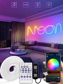 Acosh Neon Tiras de luces LED de 1 a 5 metros con efecto de persecución multicolor RGBIC, control de voz inteligente, sincronización con música, color arcoíris DIY LED Pixel, luces de tira LED de 5V adecuadas para escalera, dormitorio, sala de estar, fiesta