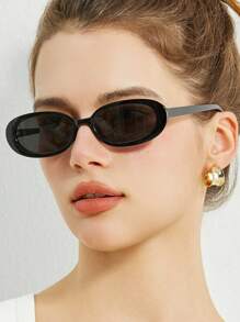 1 Pair Oval Retro Fashion Glasses Suitable For Family Outings, Travel, Festivals, Sports Style, Driving, Beach, Electronic Music Festivals, Outings, Summer Accessories, Vacations, Elegant Attire, Street Style Accessories, Sports, Parties, Outdoor Activities, Street Style Outfits, Fishing, Holidays, Vacations - Dark Grey - View 1