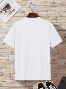 Hombres Camiseta con estampado de oso y letra - Blanco - Ver 3