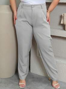 Calça Feminina Alfaiataria Com Botão Plus Size GG Ao G3 - Cinza Claro - Visão 1