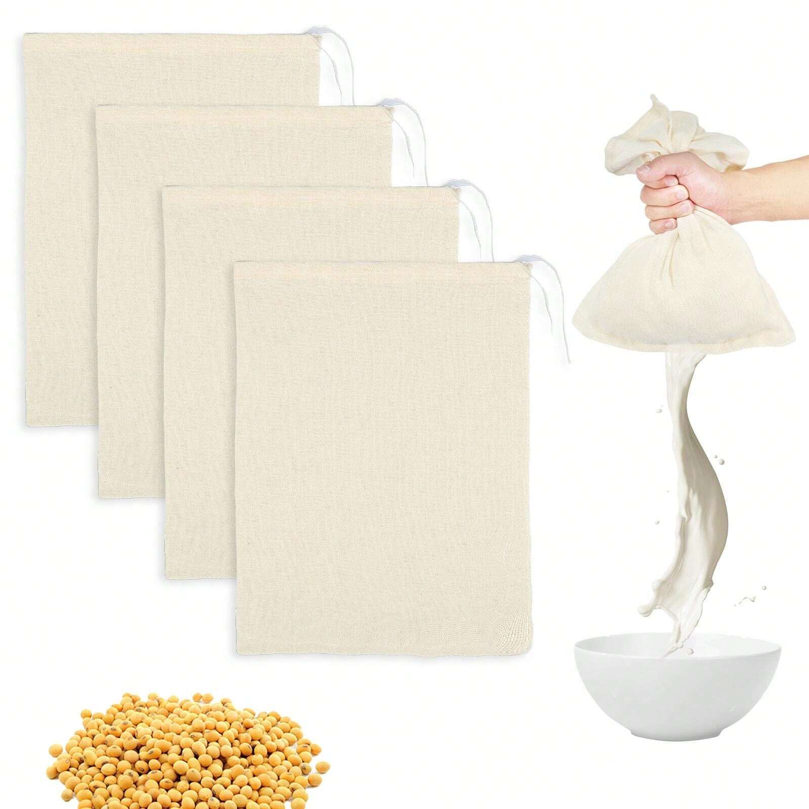 4Pcs Nut Milk Bags With Drawstring Unbleached Cheesecloth Bags 11.42 X