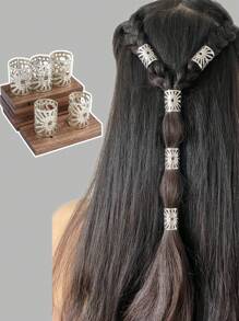 5pcs Women Large Hollowed Floral Heart Shaped Circle Hair Rings, Fashionable & Personalized Hair Accessories For Daily Braiding, Suitable For Women And Girls,Hair Clips,Hair Barrettes