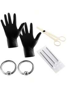 8/32/64件一次性體穿孔工具套件，包括16G不銹鋼穿刺針、穿刺鉗子、嘴唇/微型外皮/鼻子/舌頭/肚臍環