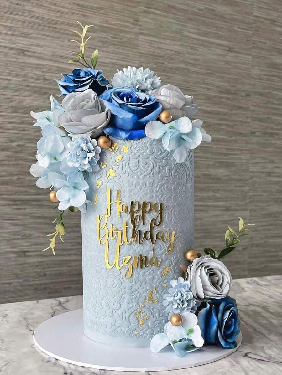 Boho Cake Toppers Blue Flower Cake Topper Artificial Rose Hydrangea Cake Decorations For Women Lady Birthday Party Wedding Baptismal Meeting Shower Boho Flower Theme Party Supplies(Boho),Christmas - Blue - View 1