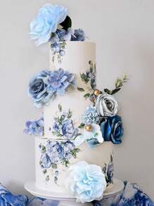 Boho Cake Toppers Blue Flower Cake Topper Artificial Rose Hydrangea Cake Decorations For Women Lady Birthday Party Wedding Baptismal Meeting Shower Boho Flower Theme Party Supplies(Boho),Christmas - Blue - View 5