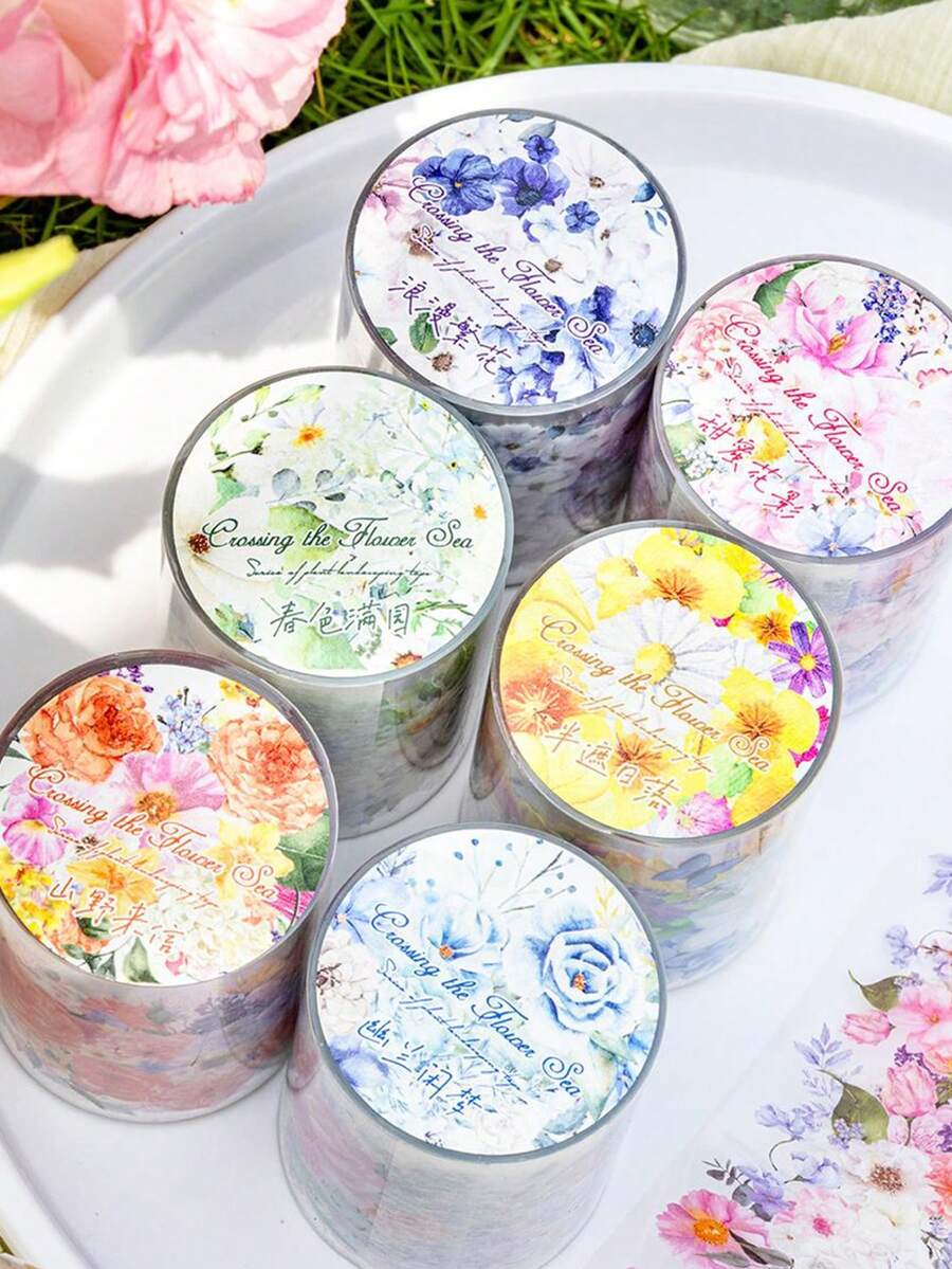 1卷花霧PET膠帶，藝術浪漫花草風景筆記本日誌帶，DIY剪貼簿及便利貼必備 - 均碼 - 查看 1