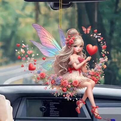 1pc 2d Plane Effect Green Butterfly Fairy Festival Party Decoration, Home Garden Tree Hanging Plaque Sign, Backpack Keychain Pendant Gifts Birthday Graduation