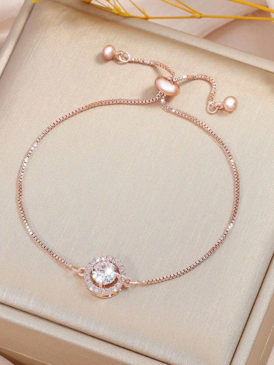 rakol 1入簡約立體氧化鋯裝飾手鍊，適合女性日常佩戴 - 玫瑰金 - 查看 1