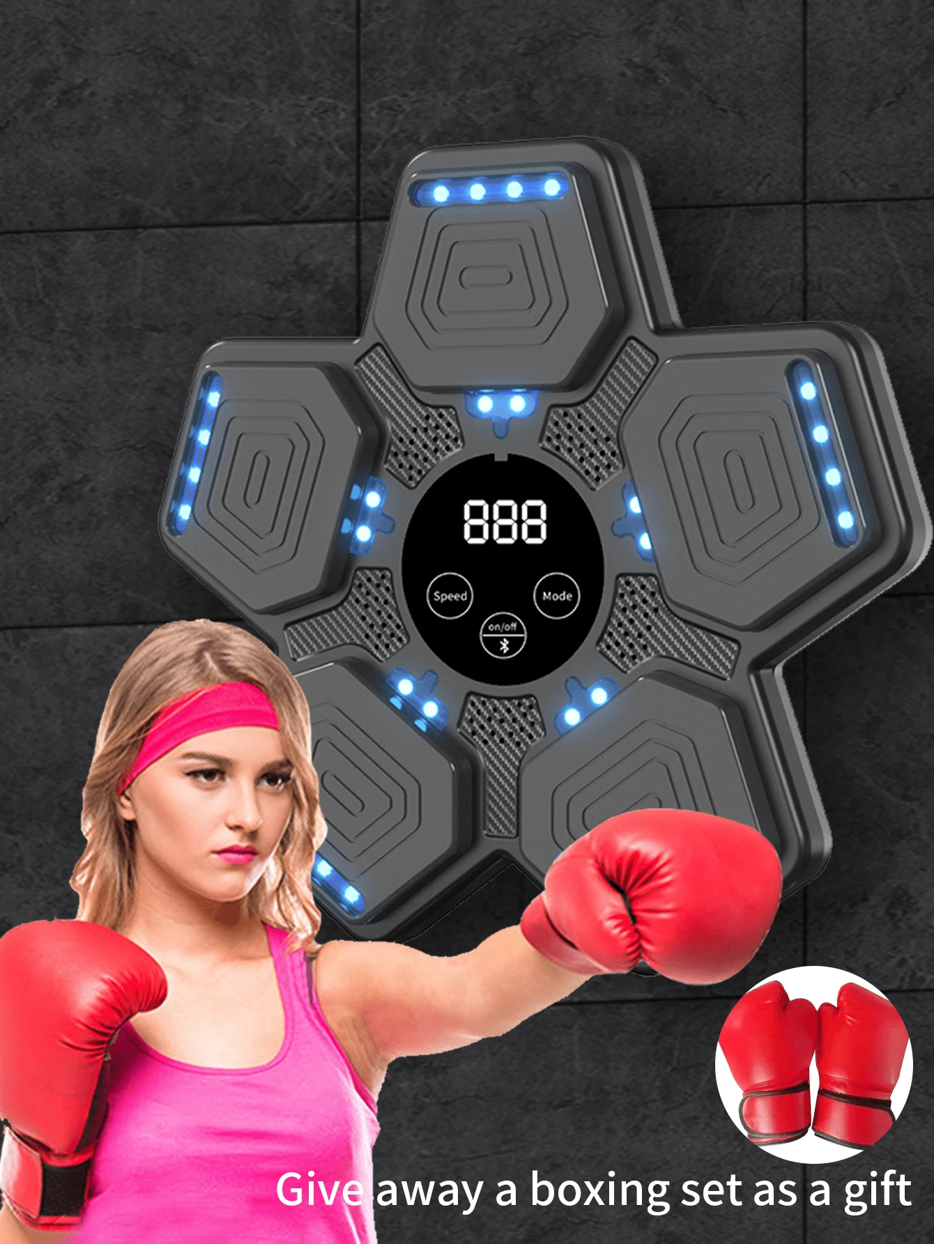 1入組圓形/藍牙拳擊訓練機，帶拳擊手套，花瓣形智能音樂拳擊機，拳擊反應運動武術速度健身館訓練牆面靶標 - 黑色 - 查看 1