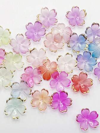 50pcs Acrylic Gold Foil 19mm Sakura Flower Petals With Gradient Colors And Gold Edges DIY Handmade Headwear Accessories, Suitable For DIY Hairpins, Phone Cases, Clothing Accessories, Key Rings And Jewelry Resin Materials Valentines