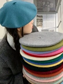 1 件装女士薄款纯色贝雷帽复古艺术家帽，甜美百搭