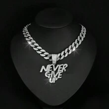1 chiếc dây chuyền phong cách Hip Hop, mặt dây chuyền đính đá Cubic Zirconia khắc chữ "Never Give Up", vàng 18K/bạc, 13mm, trang sức nam phong cách Hip Hop, quà tặng ngày Valentine, ngày của Mẹ. - mặt dây chuyền thư - Xem 14