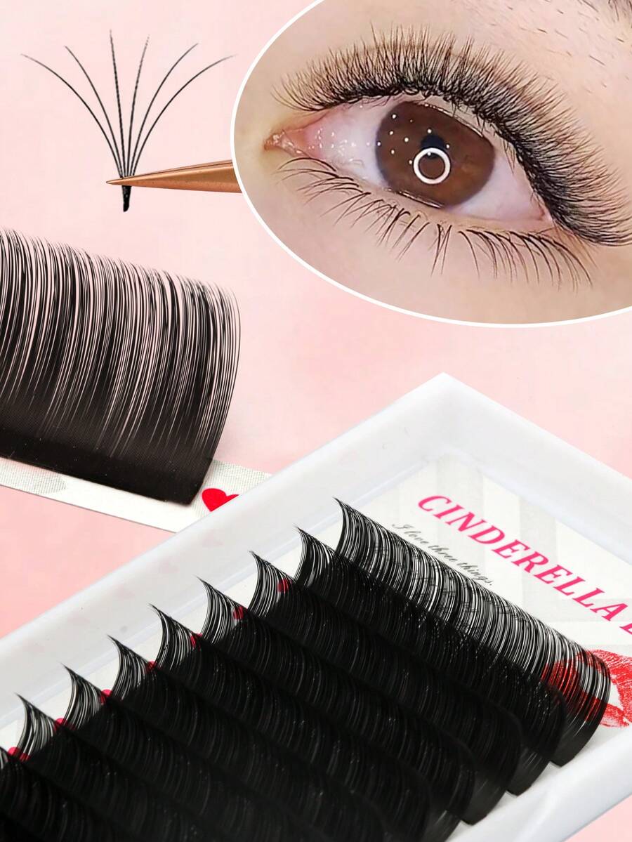 Cinderella Lash 12排量經典假睫毛0.07厚度C D捲8-15MM混合長度個別睫毛俄羅斯捲柔軟毛，適用於沙龍睫毛和美甲店 - D - 查看 1