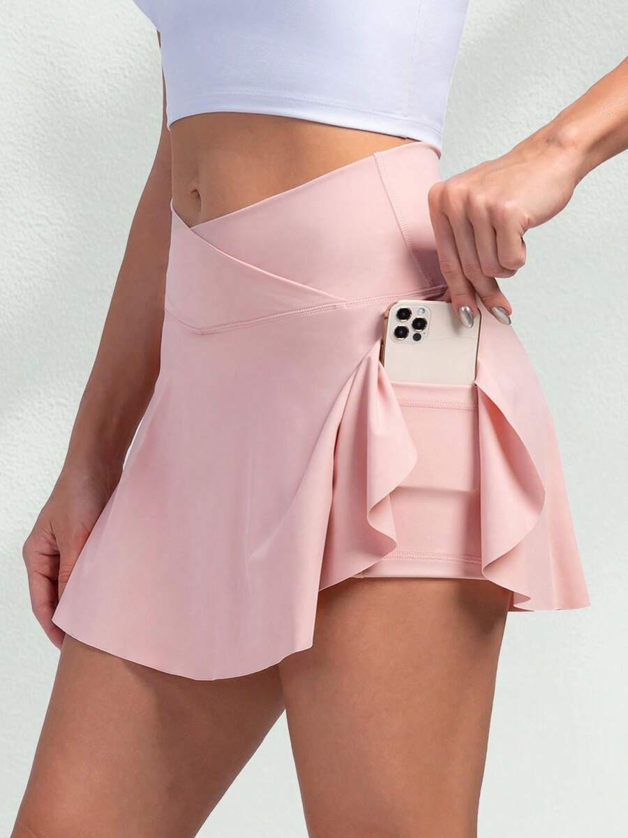 Women's Tennis Skirt With Liner Shorts Pockets High Waist Crossover Pleated Golf Athletic Skorts Sport Running Pickleball Workout Casual Mini Skirts - 粉色 - 查看 1