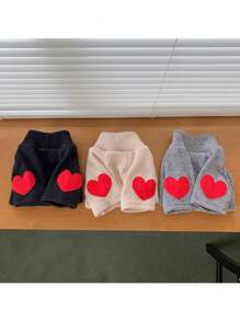 1入迷你貴賓、博美、馬爾濟斯犬、貓用愛心印花保暖連帽衫，秋冬風格，多色隨機 - 彩色 - 查看 4