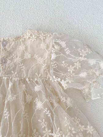 Baby Girls' Embroidered Short Sleeve Mesh Dress, Summer